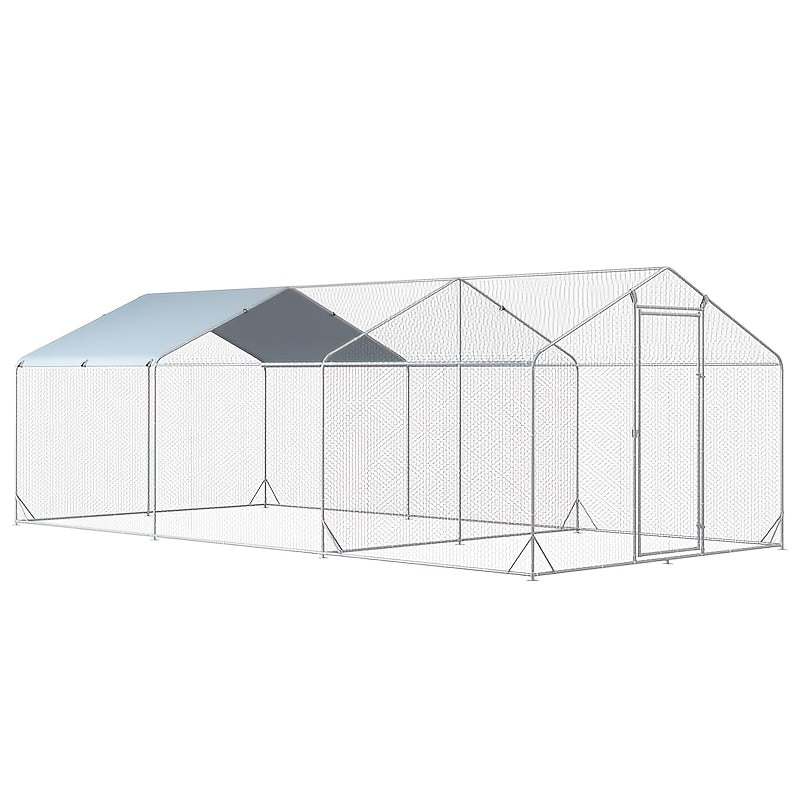 Large Metal Chicken Coop, Walk-in Chicken Runs for Yard with Water-Resident And Anti-UV Cover, Spire Roof Hen House for Outdoor And Backyard, Farm, Duck Rabbit Cage Poultry Pen
