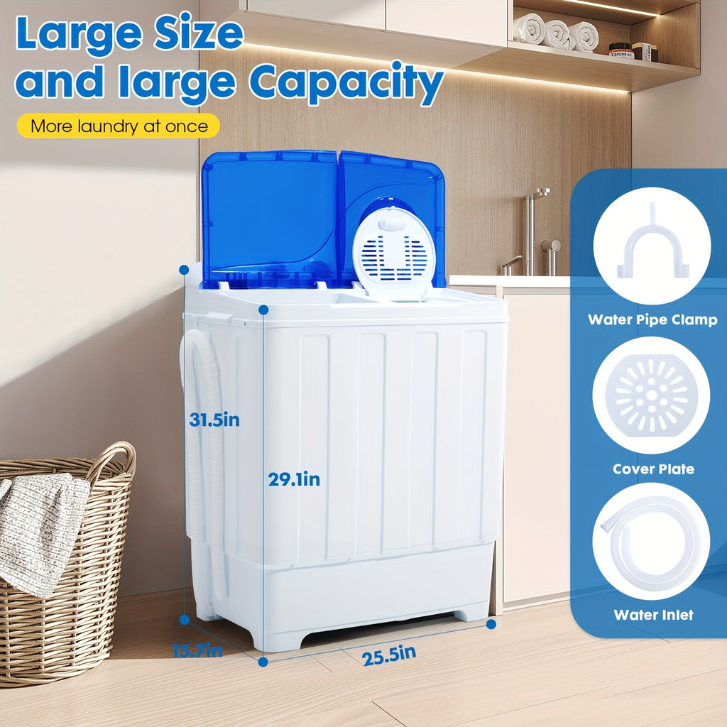 PLENTORA Portable Washing Machine Twin Tub - 28Lbs Compact Washer (18Lbs) And Dryer (10Lbs) Combo with Drain Pump - Mini Laundry Machine for Apartments, Dorms, Rvs, And Camping