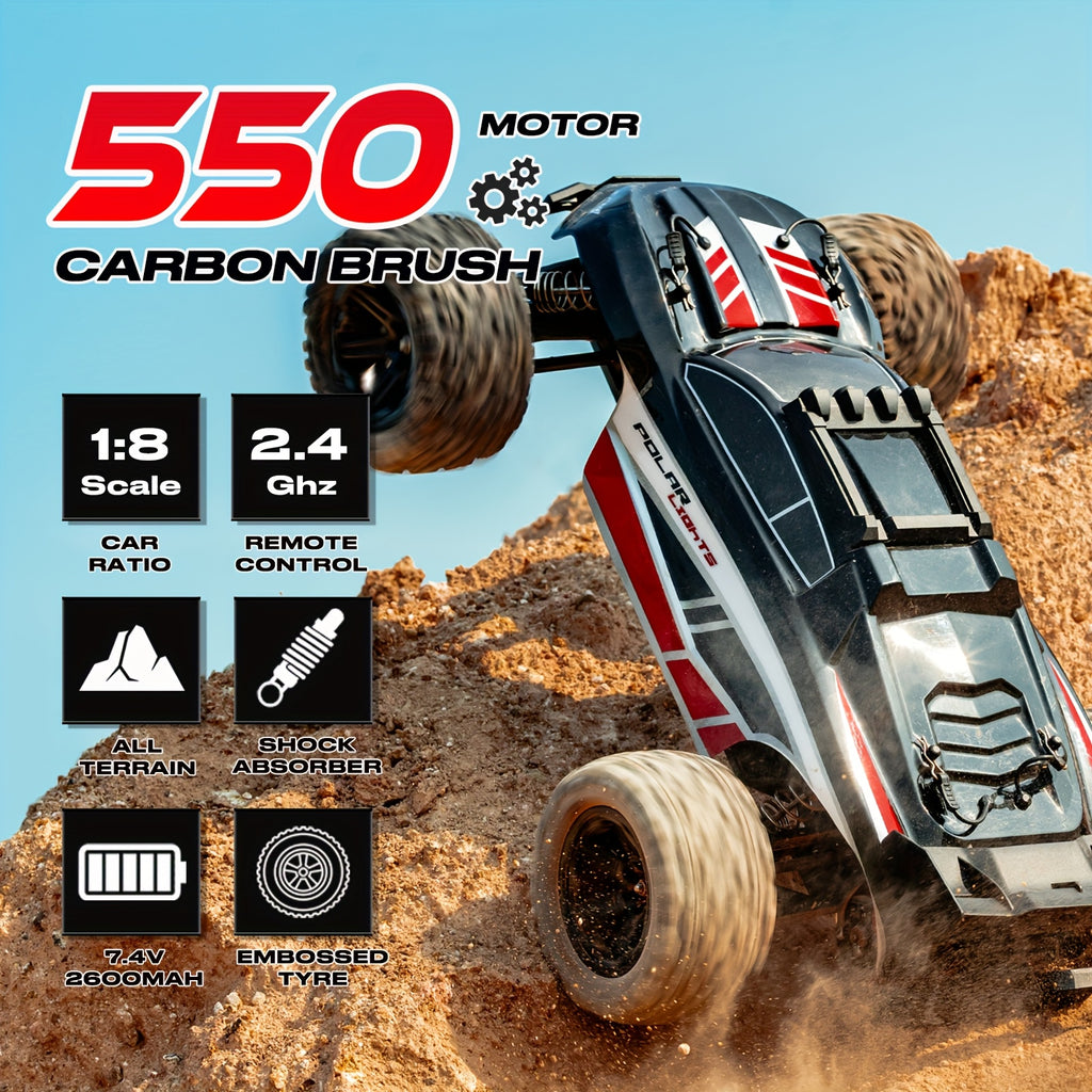 1:8 Full Scale High Speed Off-road Large RC Car, 45KM/H Racing Drifting Truck for Hobbyists, All Terrain Application, LED Headlights, 2600mAh Battery, 2.4Ghz Remote Control, Outdoor Sports Gifts