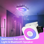 [3-in-1 Bluetooth Fan] SYVIO Bathroom Exhaust Fan with Bluetooth Speaker, 3-in-1, (100/150 CFM | 1.0 Sone Ultra-quiet)Dual Wind Speed, 30W High-efficiency Ventilation, Integrated 1300lm RGB Three-color Temperature LED Night Lighting (2700K/4000K/6500K) Mu