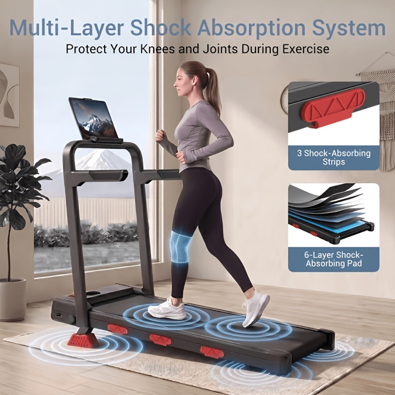 Compact Foldable Treadmill for Home And Office, Featuring 16% Incline, 2.5HP Silent 45dB Motor, 300Lbs Capacity, Adjustable Speed 0.6 to 6.2 MPH, Nonslip Handle Bars, Six Layer Cushioning Running Belt, LED Display