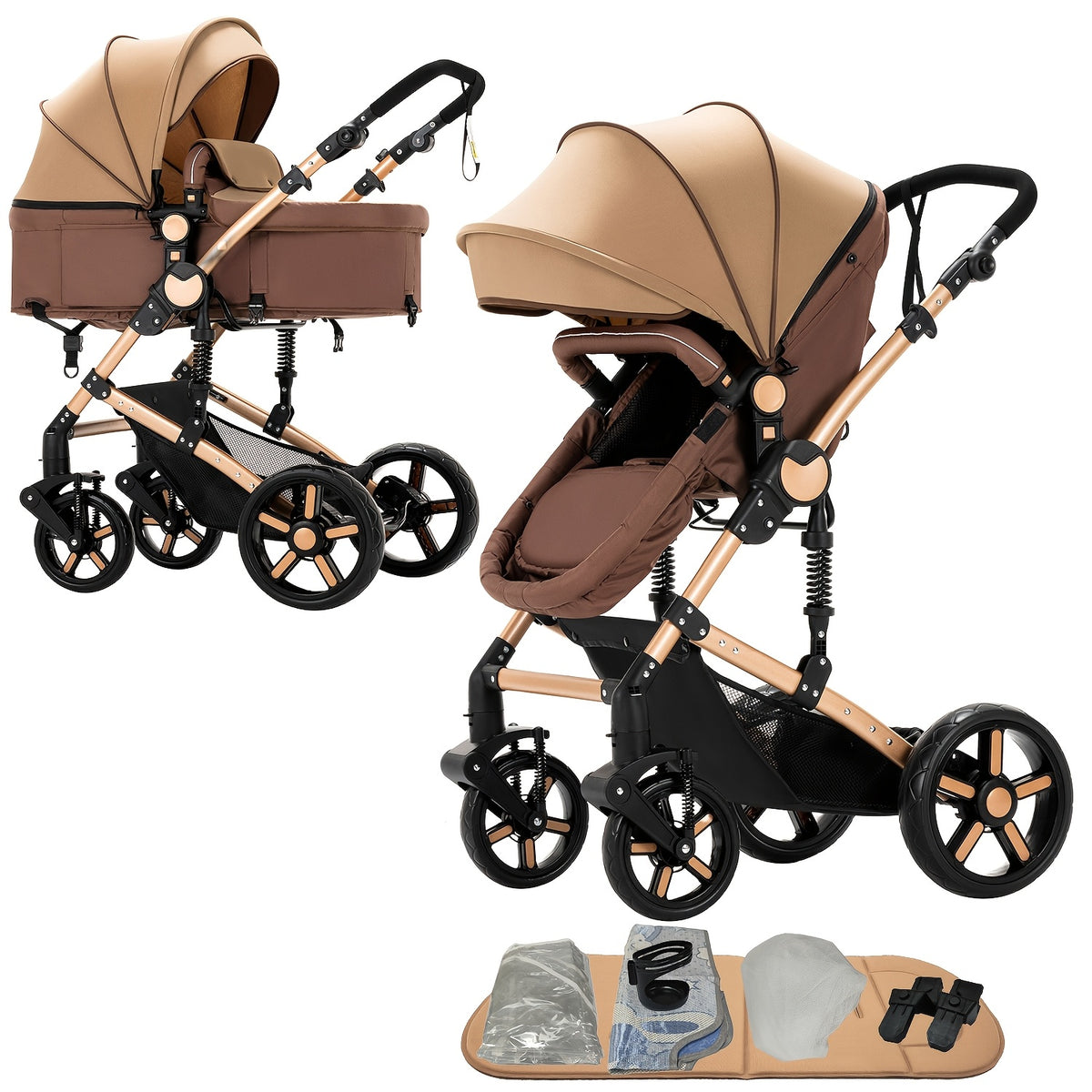 Foldable Stroller Suitable for Children Under, with a Single-Foot Brake, Sunshade, Adjustable Push Handle, And Comes with Foot Cover, Mosquito Net, Rain Cover, Baby Bottle Holder, Etc., Convenient for Storage And Use When Going Out