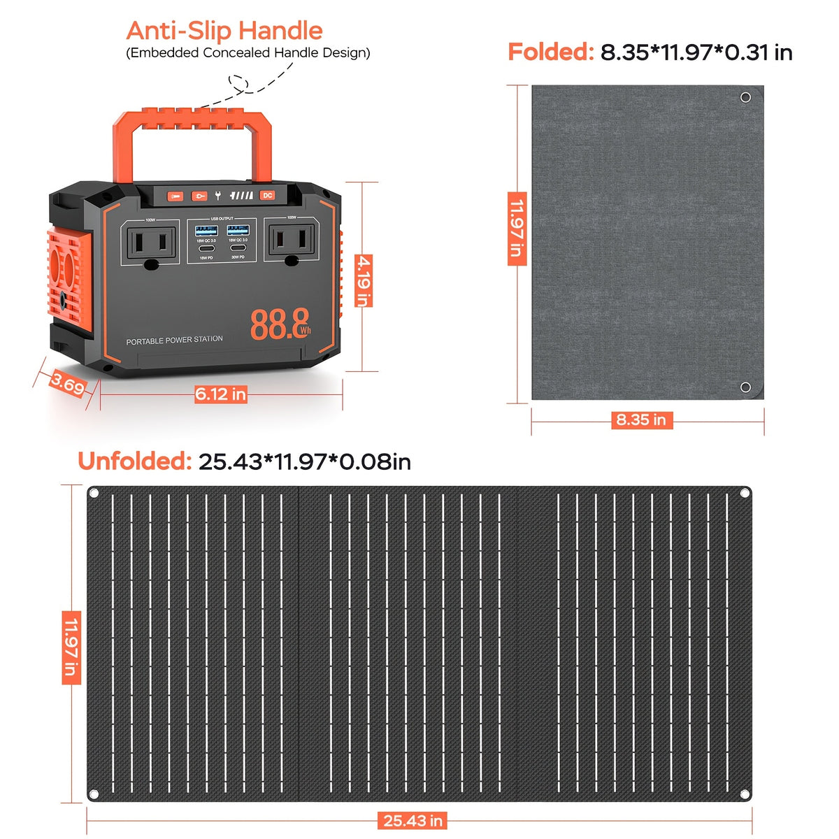 Portable Power Station 237Wh With 60W Solar Panel/88Wh &30W SL/111Wh &30W SL, Or 88.8Wh/237Wh.with 2*AC/USB-C PD/USB QC3.0/DC Output, LED Emergency Power Light For Outdoor Camping, RV Traveling, Emergencies For Gift
