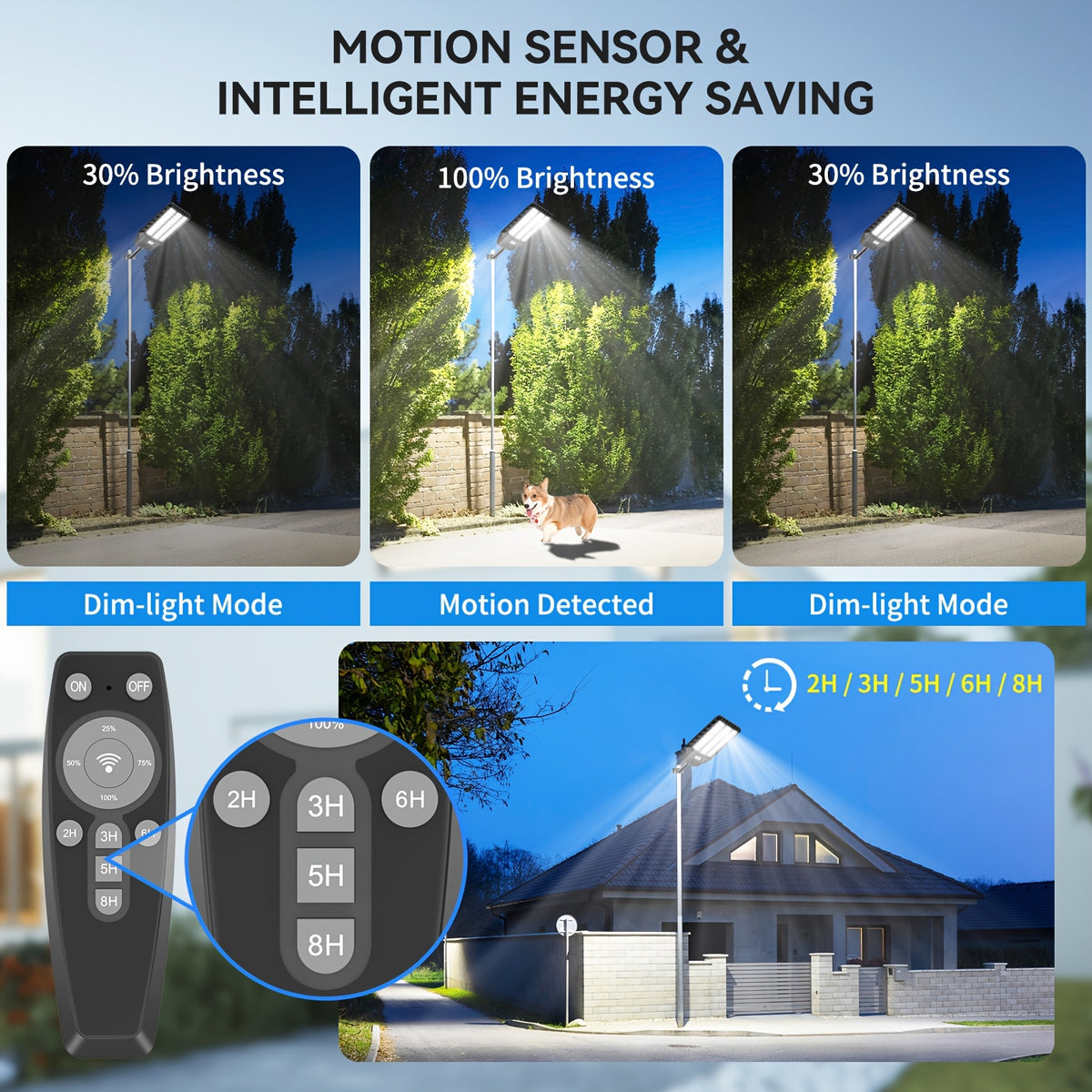 Adewalk 2 Pack Solar Street Light, Commercial Solar Street Lights IP65 Outdoor Dusk to Dawn, Solar Outdoor Light with Motion Sensor And Remote Control, Solar Parking Lot Lights for Garage, Yard, Barn, Path