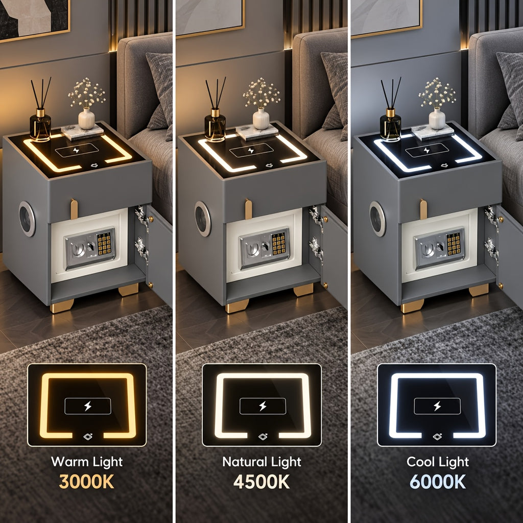 Light Luxury High-end Modern Double Drawer Safe Bedside Table, Multifunctional Bedside Table with Password Lock for Storing Valuable Items