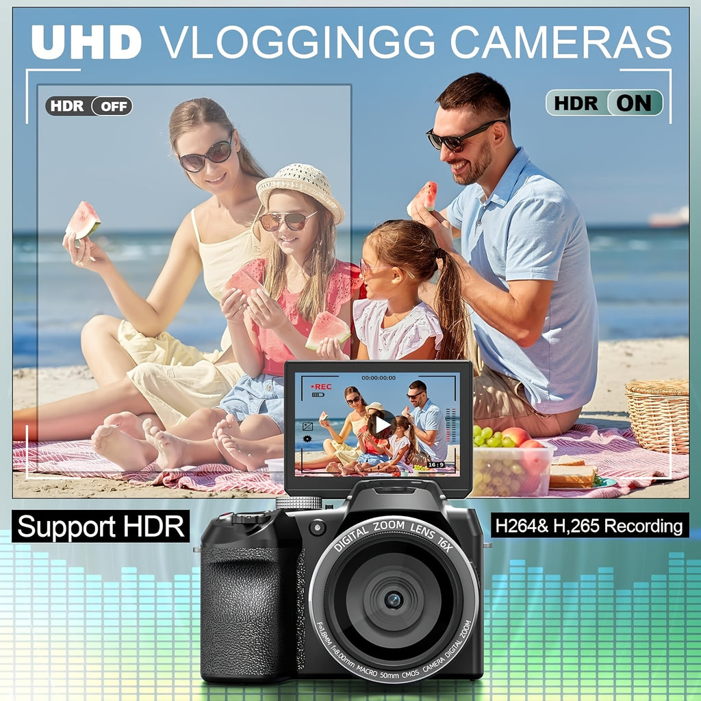 NBD 64MP Digital Camera for Photography, 5K Vlogging Camera for YouTube with 3" Flip Screen, 16X Digital Zoom, Autofocus, 2 Batteries, 32GB TF Card(S205, Black)