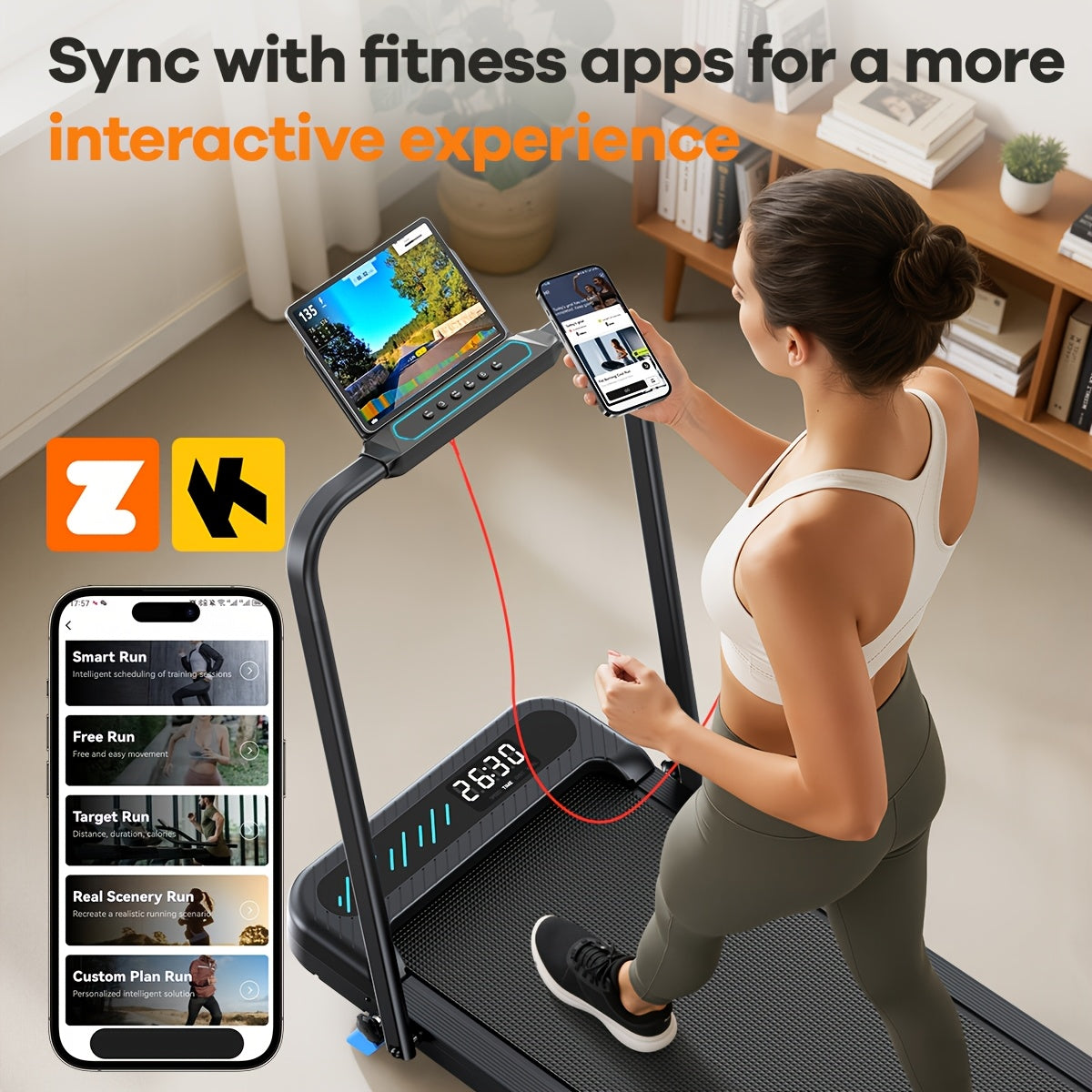 Foldable Treadmill with Incline, 2-In-1 Portable Treadmills for Home Small Spaces, 350 Lbs Capacity Compact Under Desk Treadmill, LED Display & KINOMAP App, No Assembly Required, Space-Saving Design, Without Battery