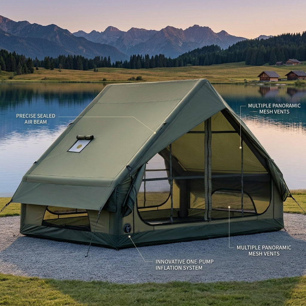 65 Sq.ft Inflatable Camping Tent For 3-4 Person, Self-Supporting Air Tent With Easy Setup, Windproof Cabin Tent With Mesh Windows, Portable Inflatable Tent For Outdoor Camping, Hiking, Backpacking & Travel