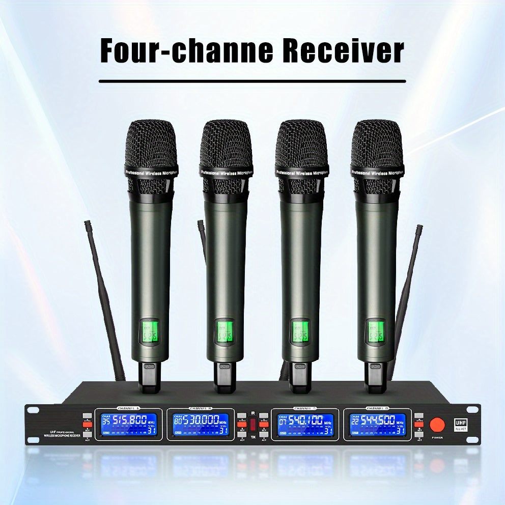 4-Pack All-Metal UHF Wireless Microphones - 4-Channel System For Karaoke, Church, Stage | Professional Grade