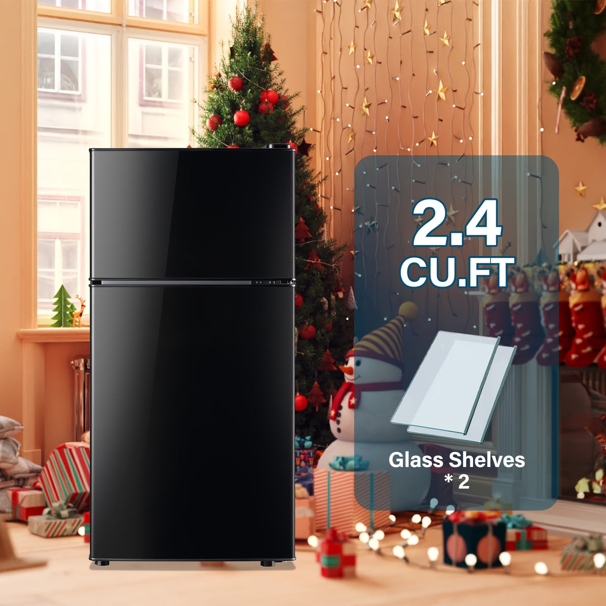 [Compact Refrigerator] 5.0/4.5/2.4 Cu.Ft. Compact Refrigerator with Freezer Suitable for Office, Kitchen, Dorm & Bedroom, Mini Fridge with 2 Doors, 7-Tier Thermostat, Direct-Cool Cooling System, ABS Cabinet & Compressor Cooling, Low Voltage ( Plug)