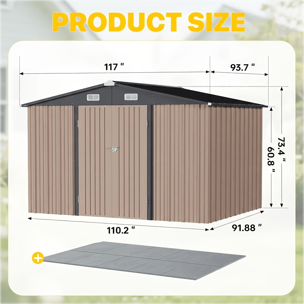 [Multi-Size Outdoor Shed] 6x4/8x6/10x8/10x12ft Multi-Size Outdoor Storage Shed, Standard & Floor-Equipped 2 Options, Gable Roof Ventilated Metal Utility Shed for Backyard Lawn