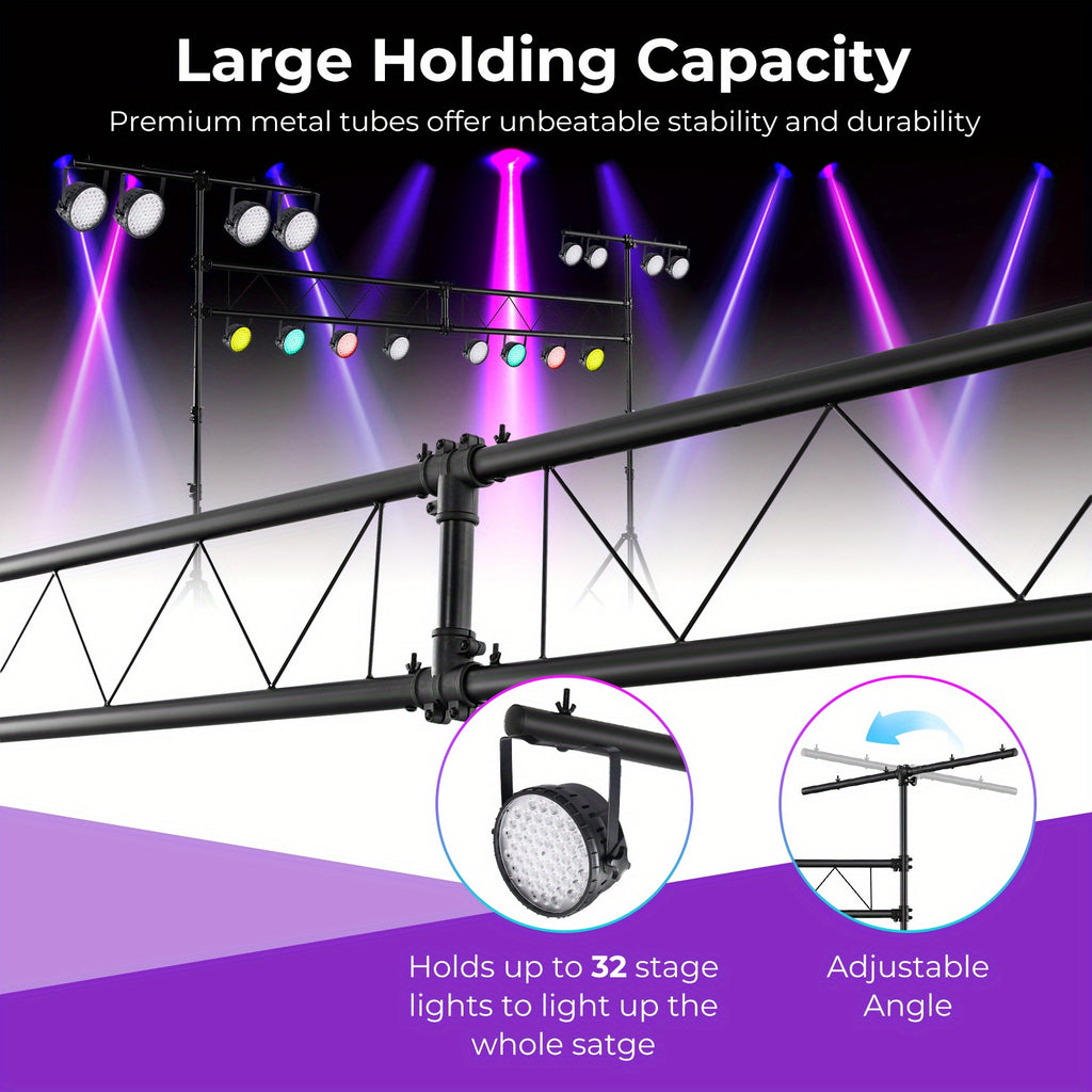 LIFEZEAL Heavy-Duty Metal Lighting Truss System - Adjustable Height 5.9ft to 11.5ft, Retractable T Bar, Non-Slip Pads & Locking Pins for Portable Audio Stages