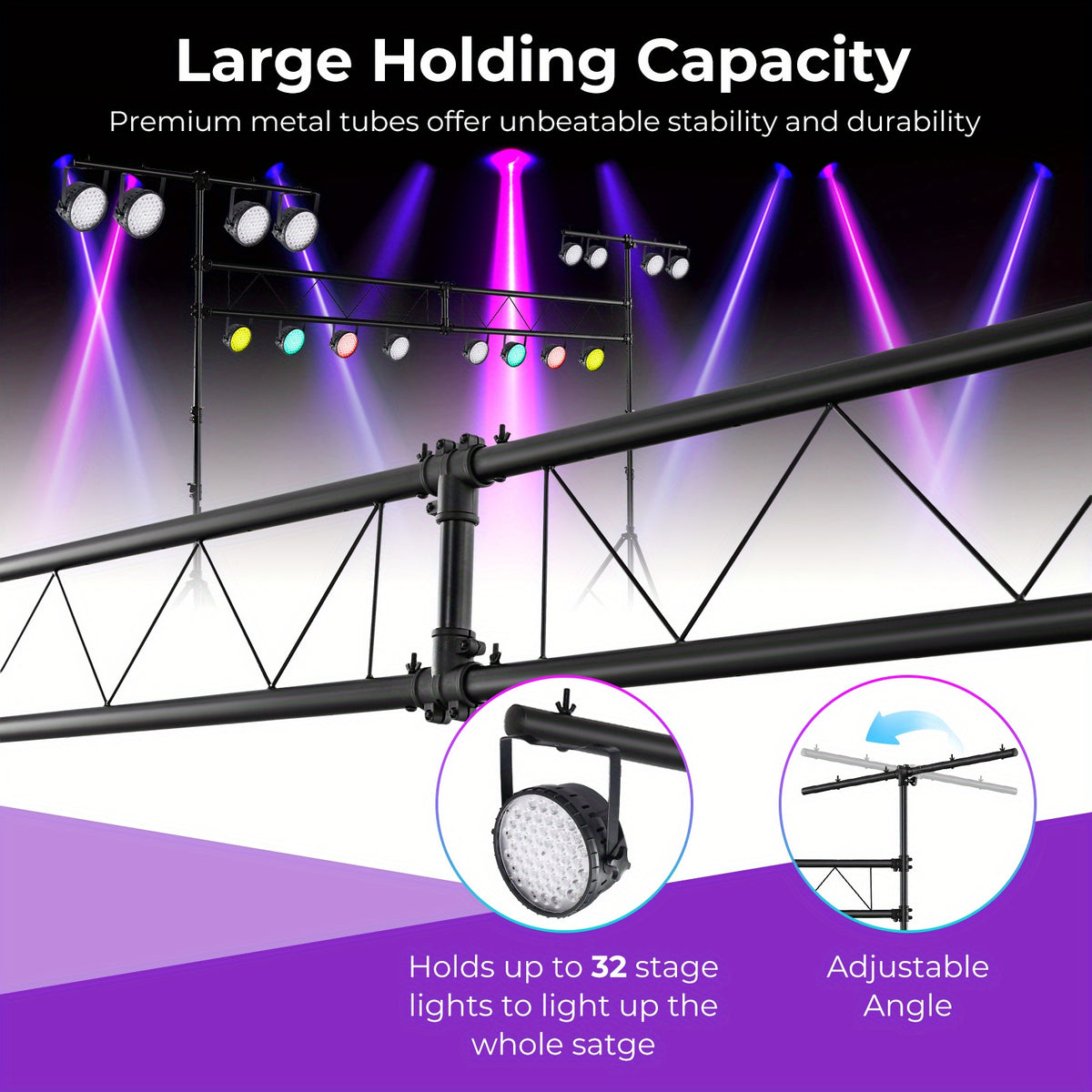 LIFEZEAL Heavy-Duty Metal Lighting Truss System - Adjustable Height 5.9ft to 11.5ft, Retractable T Bar, Non-Slip Pads & Locking Pins for Portable Audio Stages