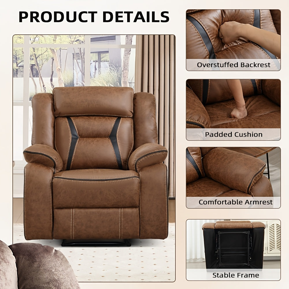 Faux Leather Manual Recliner Set: 3-Seat Sofa, Loveseat, Recliner Chair for Living Room And Meeting Room