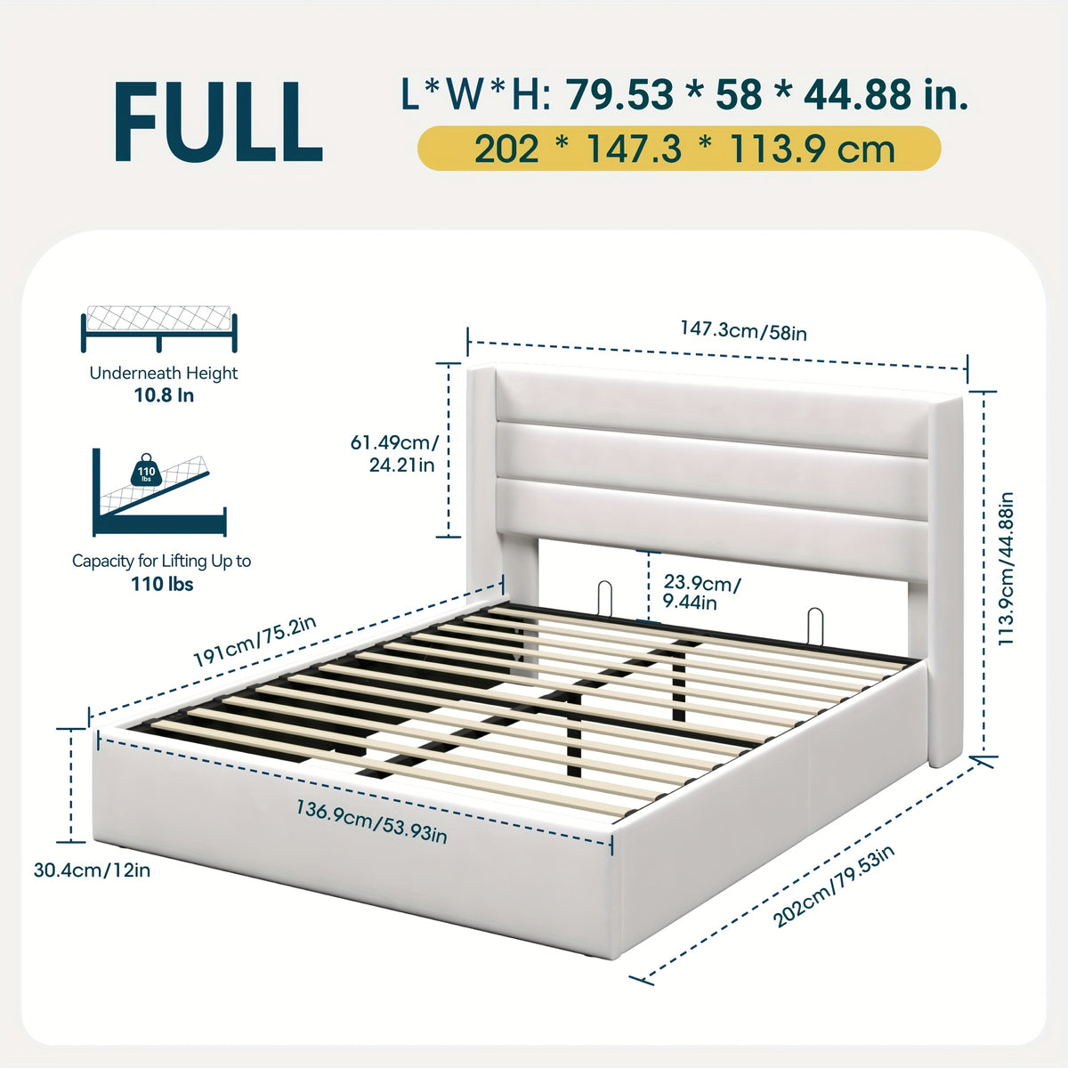 WEEWAY Lift Up Storage Bed, Modern Wingback Upholstered Headboard, Hydraulic Platform Bed, Wooden Slats Support, Heavy Duty Mattress Foundation, No Box Spring Needed, Easy Assembly, Full/Queen/King Size, for House Bedroom Furniture, Free Shipping