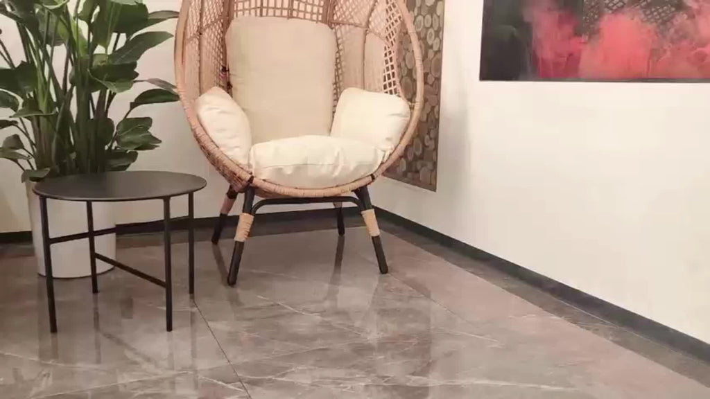 Outdoor Egg Chair Wicker Oversized Egg Basket Chair With Stand Lounger Chairs With Cushion 500lbs Capacity For Patio Garden Backyard Balcony