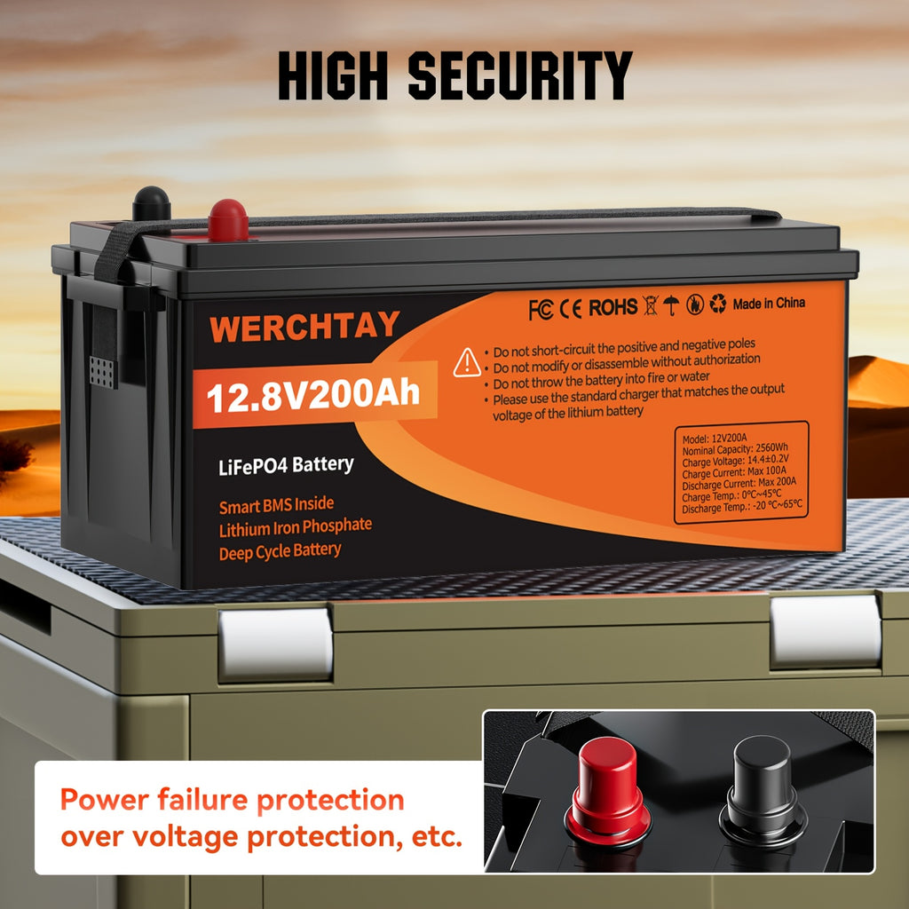 WERCHTAY 12.8V 100Ah/200Ah/300Ah LiFePO4 Battery Built-in BMS Rechargeable Lithium Battery With Up To 25000+ Cycles 1280Wh/2560Wh/3840Wh Higher Energy Density Perfect For Off-Grid, RV, Solar, Motorhome And Boats.--Summer Early Bird