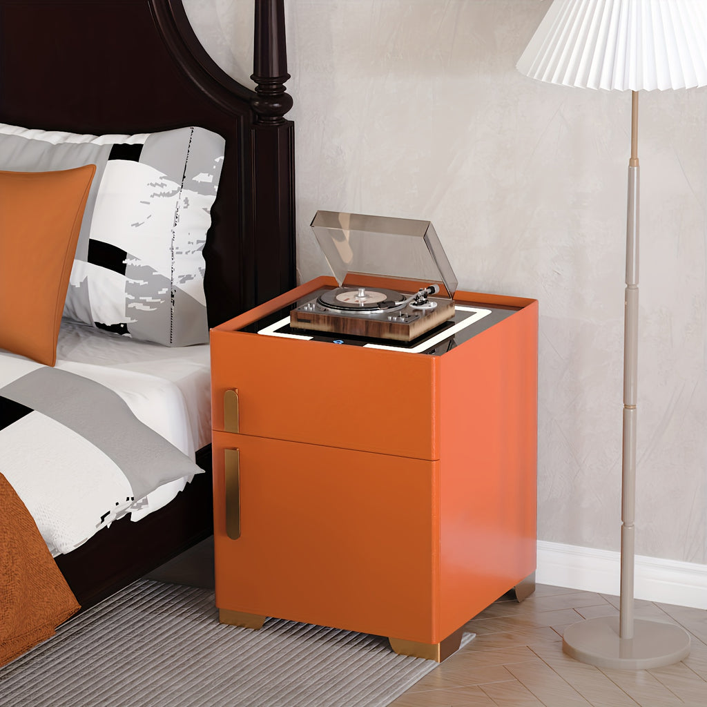 Modern 4 in 1 Wireless Charging Bedside Cabinet with Large Capacity, LED Three-Color Changing Light, Office Storage Cabinet with Drawers Combination Lock, Bedside Cabinet, Bedside Table, Sofa Side Table, Space-Saving, No Assembly Required