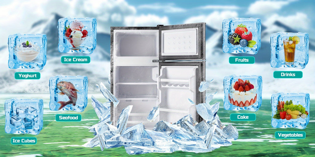 2.4 CU.FT. Mini Fridge with Freezer, Personal Refrigerator, Small Size Refrigerator with 7 Level Adjustable Temperature and Double Door