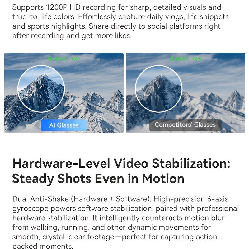 [Valentine's Day Gift] Smart Camera Glasses, 800MP Photochromic Lenses, 160+ Languages Real-time Translation, AI Voice Assistant, First-Ever Temple Battery Indicator, Charging Case with Battery Display, Anti-Shake Shooting, Emergency Charging