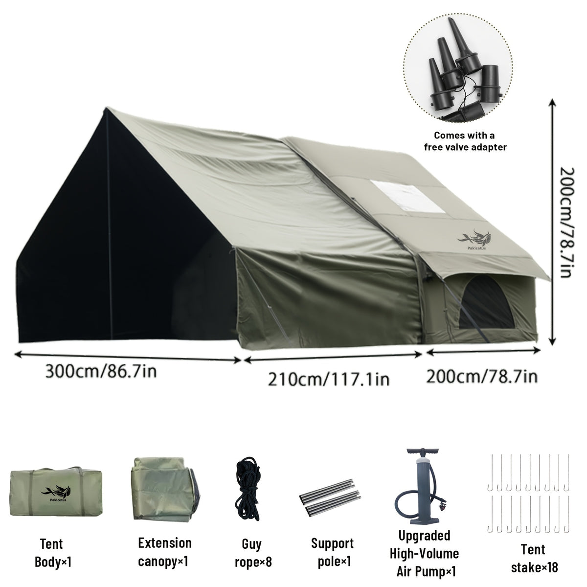 PAKICETUS Large Inflatable Camping Tent (Optional: Skylight, Stove Jack, and Door), Quick Air-Flow & Breathable Mesh Design, Summer Glamping Hot Tents for Camping with Stove, Quick Setup Inflatable Camping Tent for 4-6 Person Families, All-season