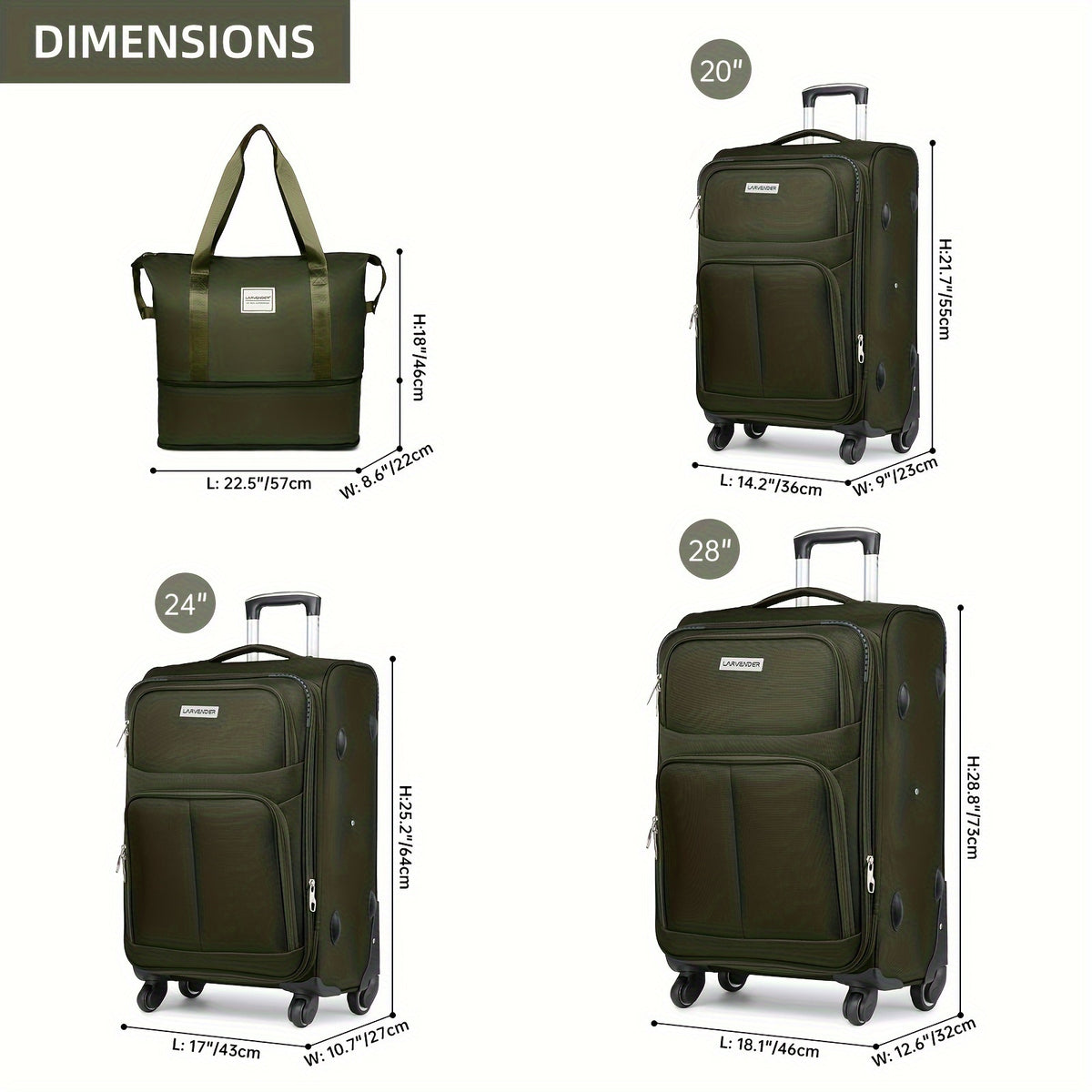 Softside Luggage Sets 4pcs with Duffel Bag, Expandable Rolling Suitcases Set with Spinner Wheels, Lightweight Upright Travel Luggage Set with TSA-Approved Lock, Multicolor