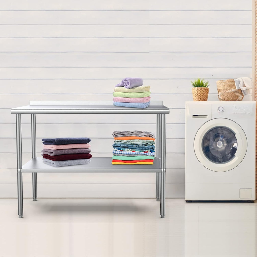 Stainless steel ready-made workbench, commercial heavy-duty workbench and workstation, suitable for metal dining tables in kitchens, restaurants, homes and hotels, with adjustable base frame and waterproof board