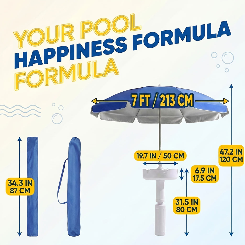 7FT Portable Poolside Umbrella with Base And Cup Holder, Ideal for Sun Protection at Pools, Beaches, And Lakes, Comes with Carry Bag