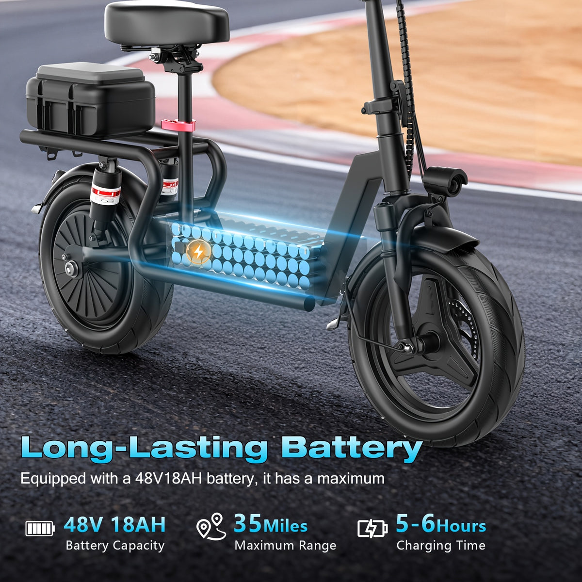 749W Powerful Motor Electric Scooter, 48V 18Ah Large Battery, 35 Miles Long Range, Detachable Rear Storage Box, Perfect for Commute Travel Shopping Campus