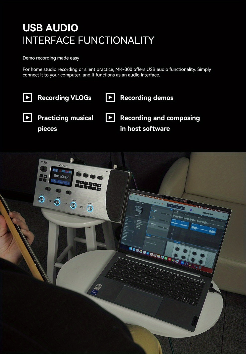 M-VAVE MK-300 -in- Electric Guitar & Bass Multi-Effects Processor with Drum Machine Backing Loop, Emulated Amplifier Suitable for Studios, Performances, Recording Gear, Looping Effects Unit