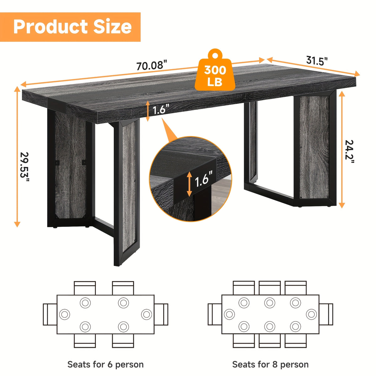A Spacious Industrial Dining Table Designed for 6 to 8 Individuals, Measuring 71 Inches, Featuring a Robust Metal Frame And a Rustic Brown End, Perfect for Dining Rooms, Kitchens, Or Living Areas