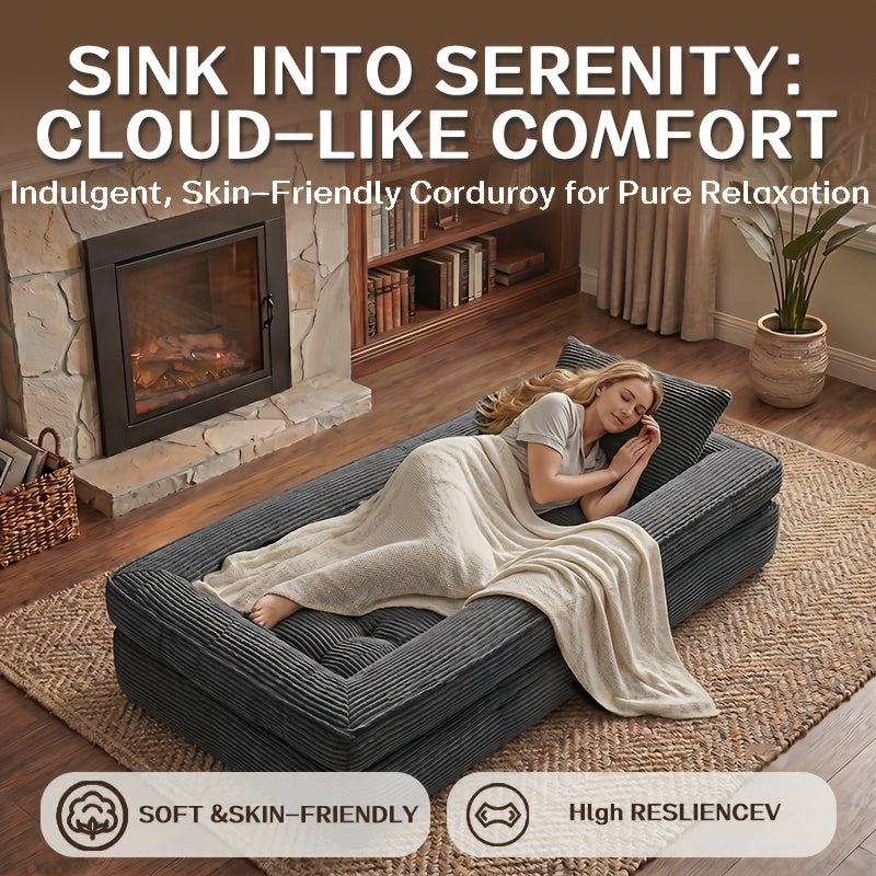 Black Friday Special | Locally Shipped 3-in-1 Compression Folding Sofa Bed, Single Convertible Chair Bed with Backrest & Multi-functional Lounge Chair, Suitable for Apartment Bedrooms, Living Rooms, Guest Rooms for Napping, and Reading, an Ideal Gift