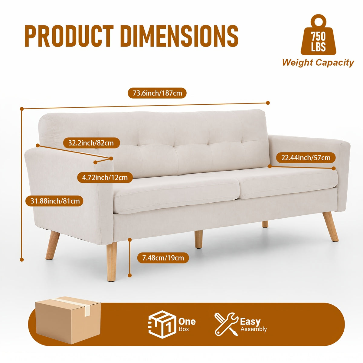 Loveseat Sofa, Mid-Century Modern Decor Love Seat Couches for Living Room, Button Tufted Upholstered Small Couch for Bedroom, Solid And Easy to Install Love Seat Furniture