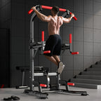 Power Tower With Bench Height Adjustable Pull Up Bar Stand Dip Station With Folding Weight Bench And 4 Ropes, 400lbs, For Home And Gym