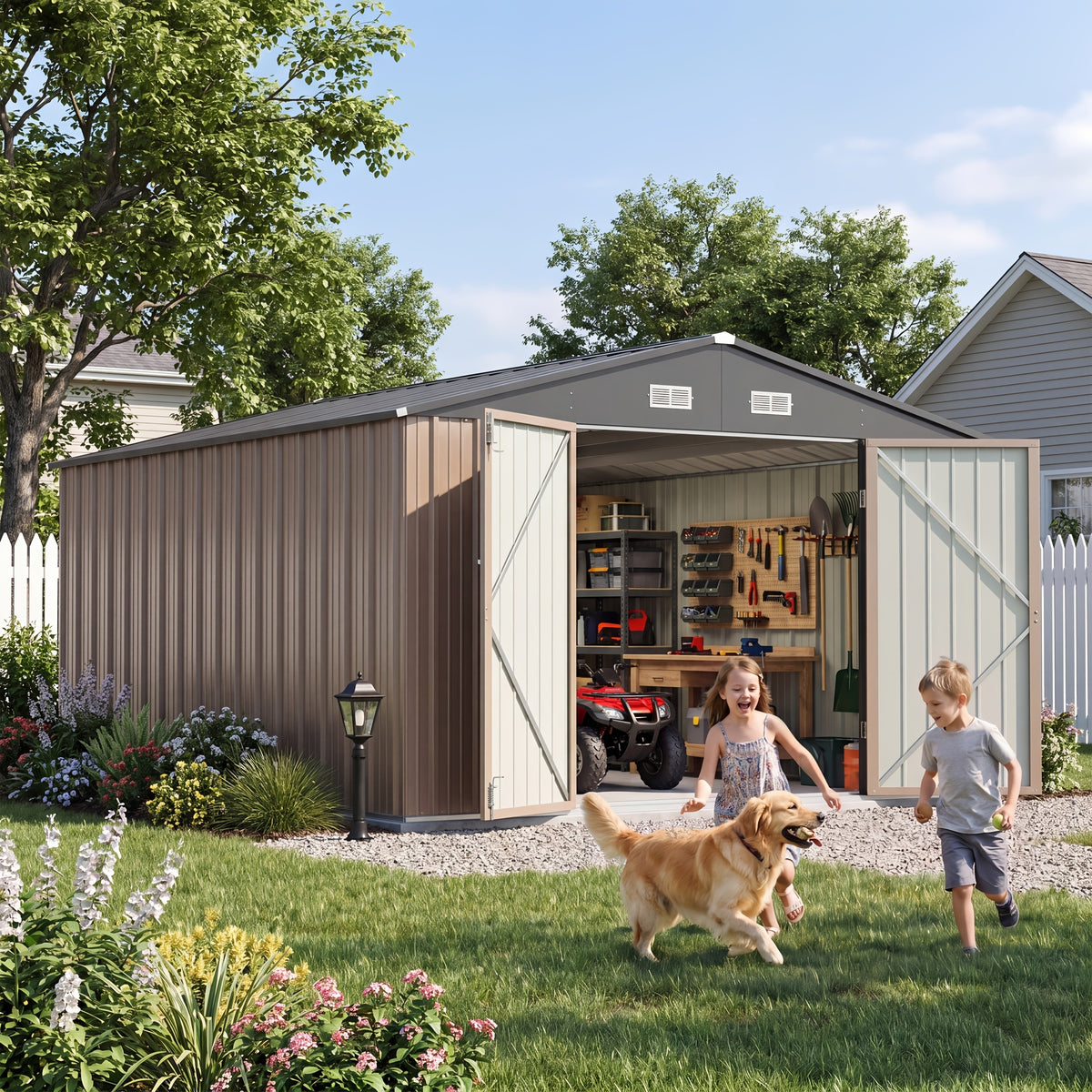 GUNJI Super Size 8 X 8 FT And 10 X 12 FT And 10 X 8 FT Outdoor Storage Shed with Double Hinged Large Door Utility Garden Shed with Lockable Door And Sloped Roof Metal Sheds Outdoor Storage for Garden, Backyard, Patio, And Yard