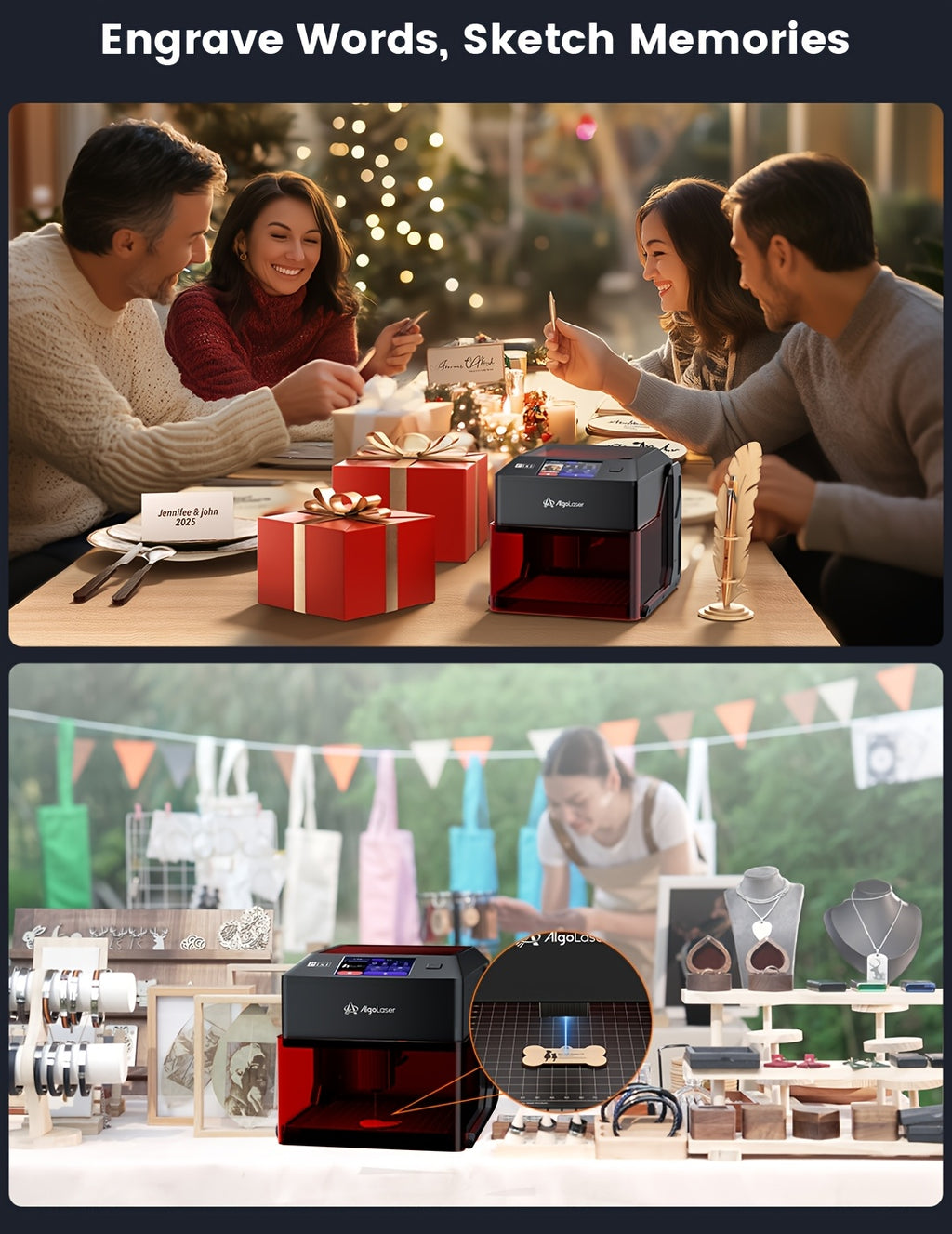 Algolaser Pixi Touchscreen Smart Engraving Machine with Roller, 100x100mm Engraving Range, DIY Holiday Craft Tool, Suitable for Engraving Oval Items Such as Water Cups, Pens, Etc., Valentine's Day Gift