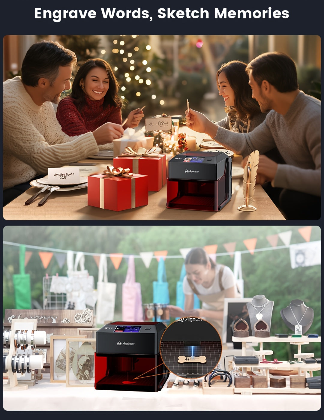Algolaser Pixi Touchscreen Smart Engraving Machine with Roller, 100x100mm Engraving Range, DIY Holiday Craft Tool, Suitable for Engraving Oval Items Such as Water Cups, Pens, Etc., Valentine's Day Gift