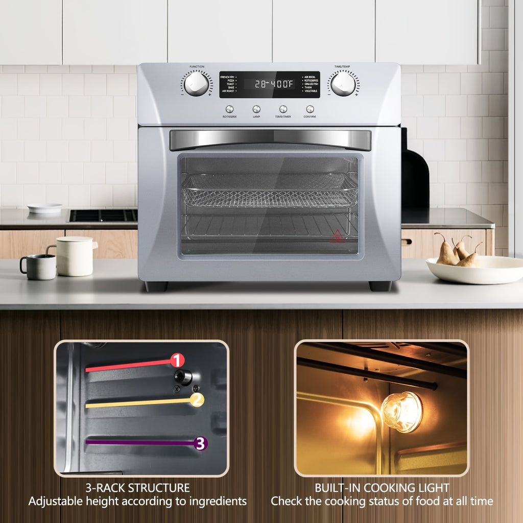 Cusimax Air Fryer Oven, 10-in-1 Air Fryer Toaster Oven Combo, 24QT Convection Toaster Oven Countertop With Rotisserie & Dehydrator, 7 Accessories, 1700w, Stainless Steel