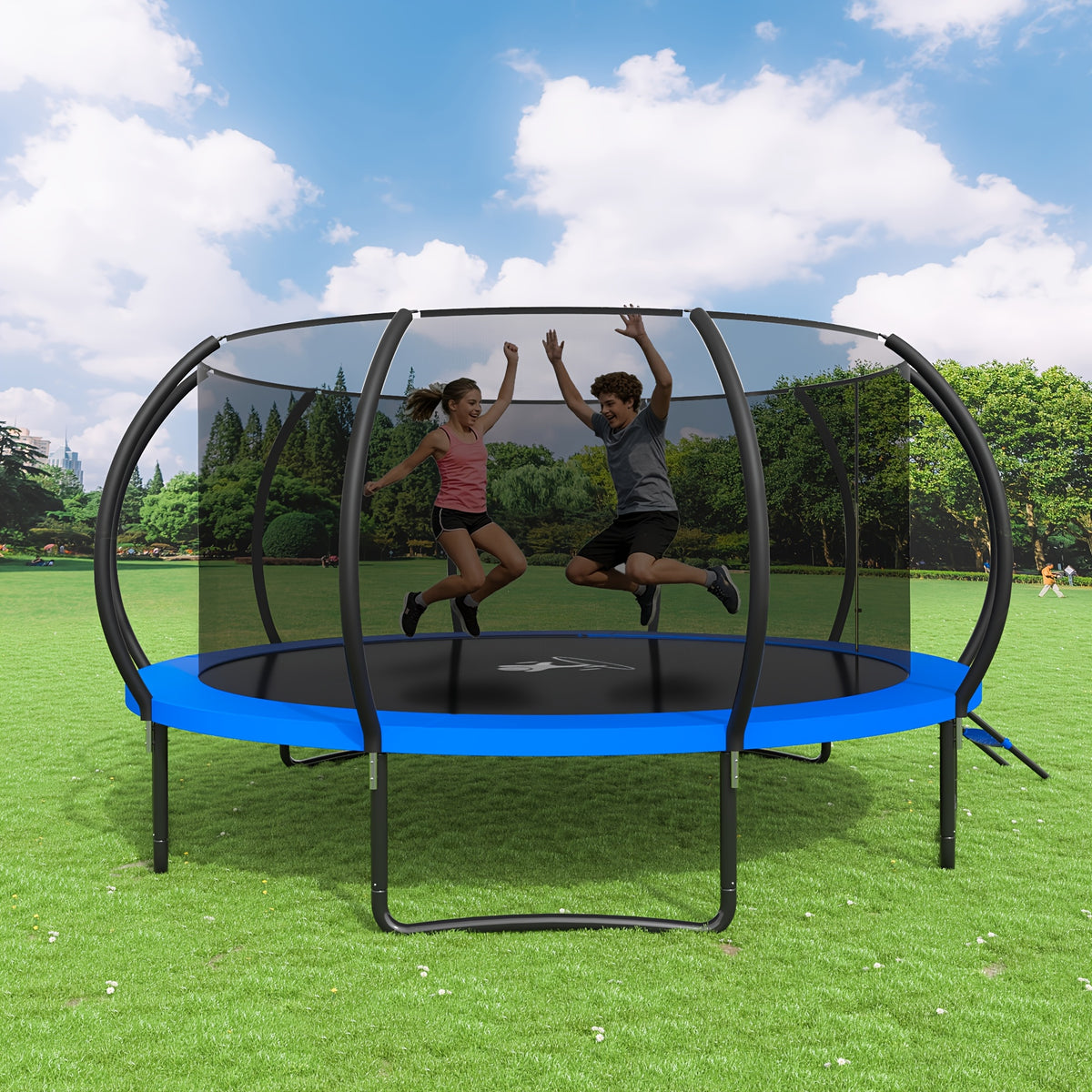 Polar Aurora Outdoor Trampoline, 10FT 12FT 14FT 16FT Recreational Trampoline for Adults, Trampoline with Safety Enclosure Net, Wide Ladder And Anti-Rust Coated Frame