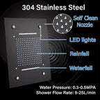 Thermostatic Shower System Set, Featuring a 14X20 Inch LED High-Pressure Rainfall Shower Head, a Luxurious Bathroom Combo with a Handheld Sprayer And Six Massage Body Jets, Including Rough-In Valve Body And Trim, Bathroom Additions in Matte Black