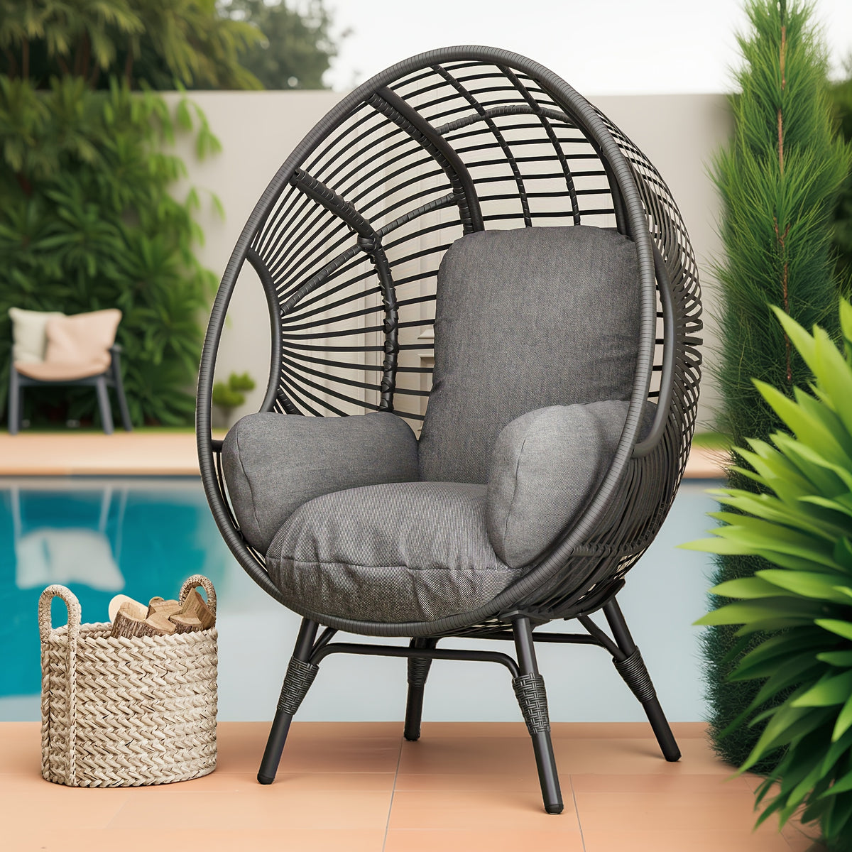 Outdoor Egg Chair Wicker Oversized Egg Basket Chair With Stand Lounger Chairs With Cushion 500lbs Capacity For Patio Garden Backyard Balcony