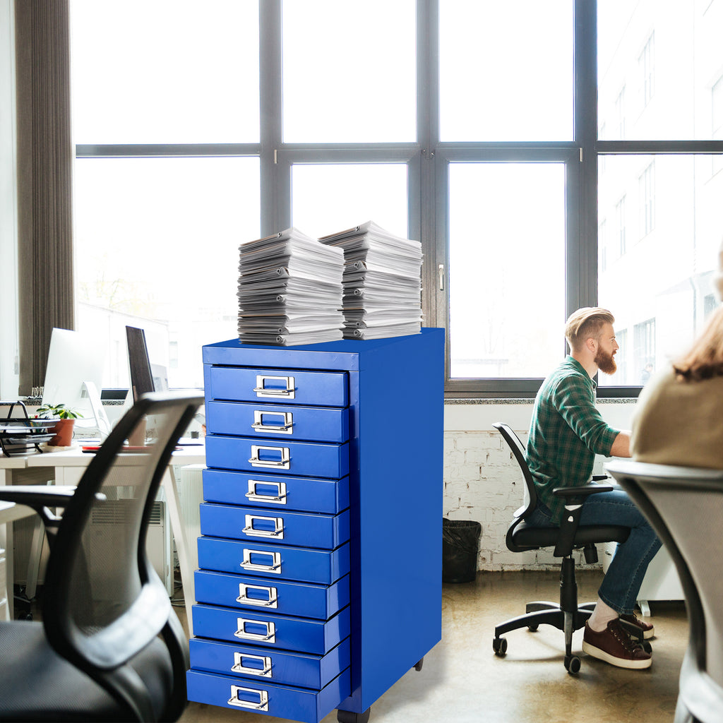 File Cabinet with MINI size Metal File Organizer Document Organizer, 10 Tier with 10 Drawer for Home Office, Office Desk File Blue
