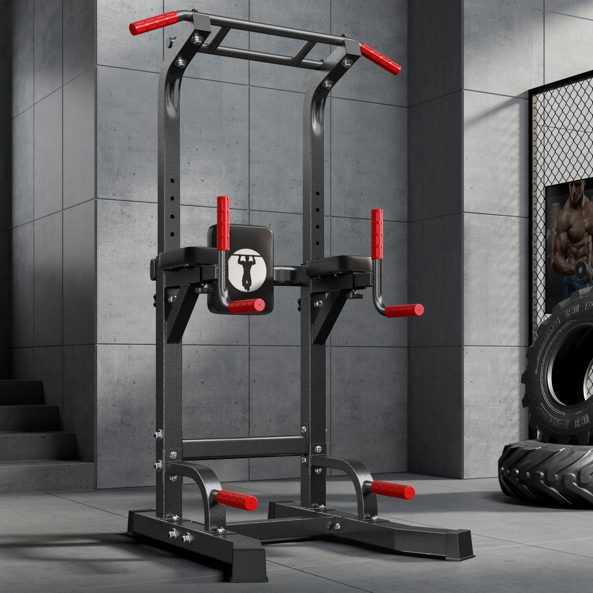 Power Tower Pull Up Bar Dip Stand, 10 Adjustable Height Free Standing Assistive Trainer Dip Station, Multi-Function Strength Training Fitness Workout Station for Home Gym Fitness Equipment Equipment