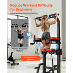 VEVOR Pull Up Bar, 330 LBS Power Tower Dip Station,With pallet/With butterfly arm, Workout Dip Station with H-Shaped Stable Base & Assistance Platform, Adjustable 9 Level / 12 Level Height Pullup Stand for Back, 3-Level / 4-Level Adjustable Elbow Pads