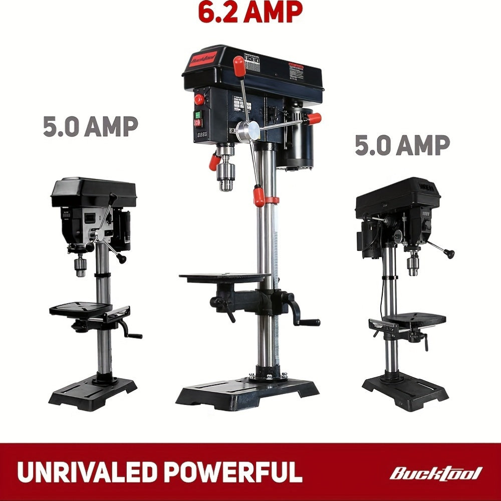 BUCKTOOL 12 INCH 6.2A Professional Bench Drill Press, 3/4HP Powerful Benchtop Drill Press, Variable Speed Drill Press With Work Light