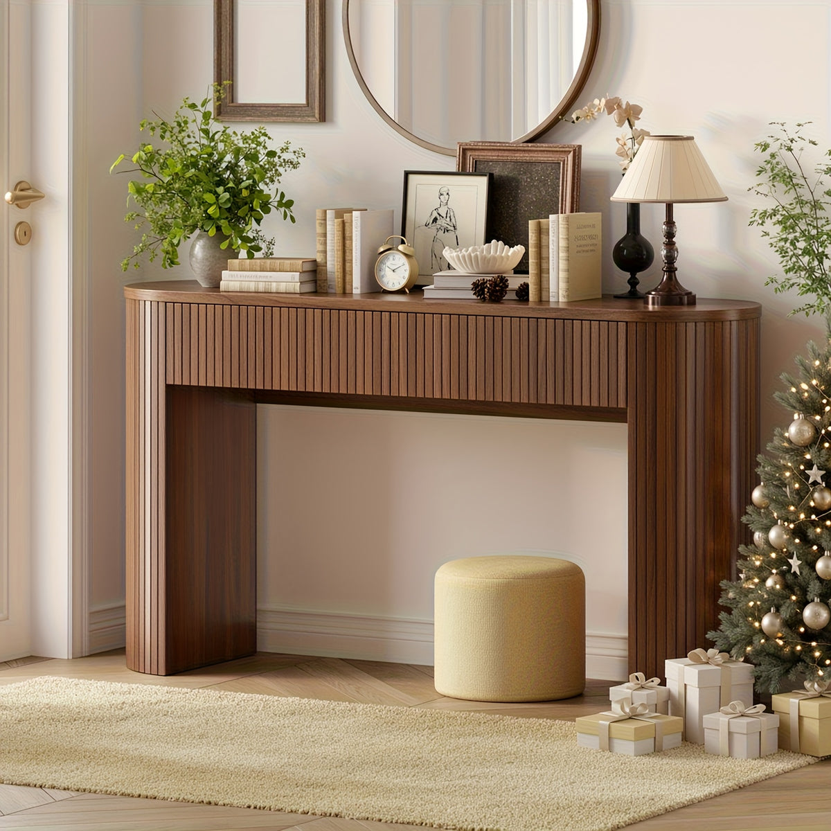 Console Table for Entryway or Behind the Sofa with Two Storage Drawers and a Clean Fluted Front Design