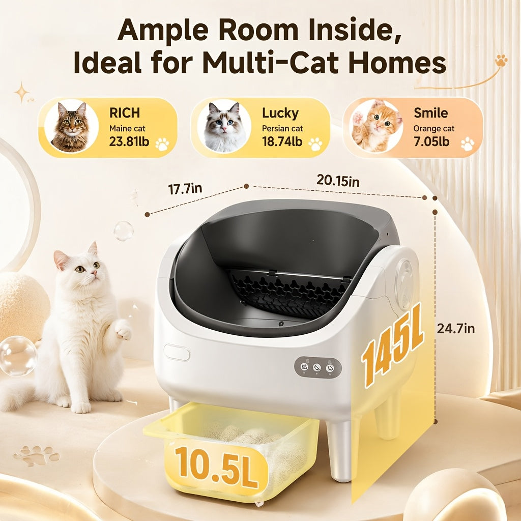[Self-Cleaning Litter Box] Extra-Large Smart Self-Cleaning Litter Box with Built-In Sterilizing Light for Double Deodorization, Large-Capacity Waste Tray, 14-Day Automatic Cleaning, Open Design, Ideal Choice for Busy Households, Without Battery