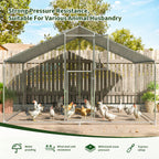Walk-In Chicken Run with Feeding Port and UV-Resistant Cover, Galvanized Outdoor Poultry Enclosure