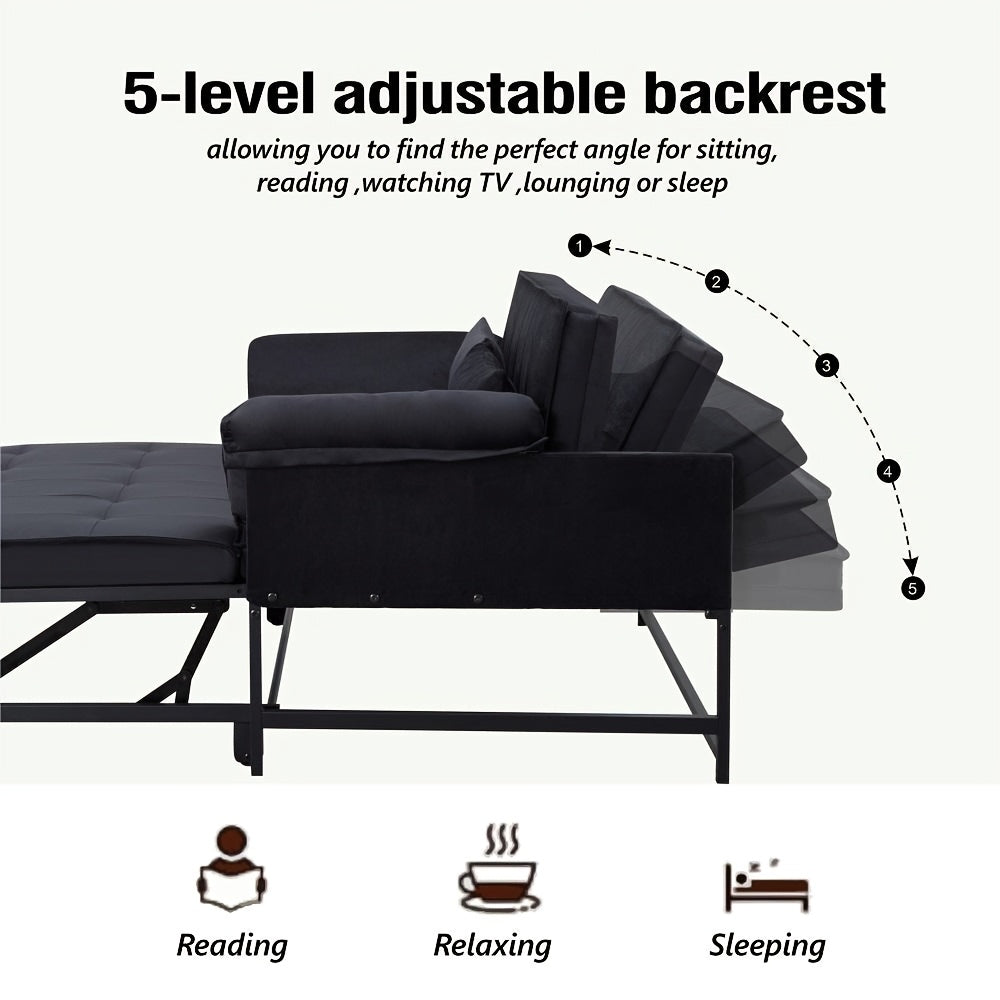 3-In-1 Pull-Out Sofa Bed, 5-Position Adjustable Backrest Velvet Futon Couch with Side Storage Pockets, Metal Frame Sleeper Sofa for Small Apartment, Dorm, Guest Room, 3 Colors Available