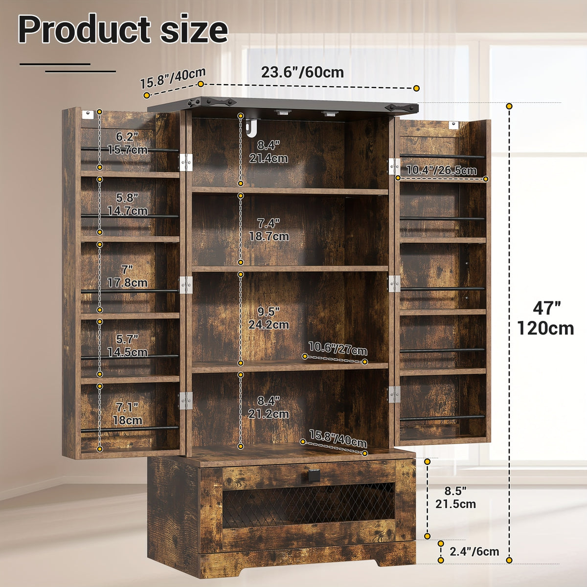 Multifunctional Storage Cabinet 47Inch Kitchen Pantry Cabinet with Drawer, Pantry Storage Cabinet with Adjustable Shelves, White Kitchen Pantry Storage Cabinet, Buffet Cupboards Sideboard